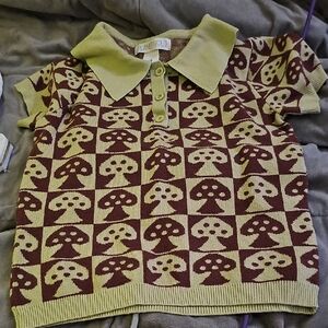 Planet Gold Retro-Inspired Polo Shirt Green and Brown